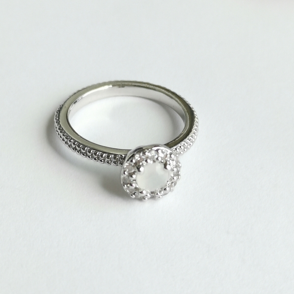 Moonstone CZ 14k White Gold Vermeil Ring Filigree Size 7